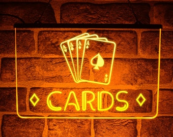 Playing Cards LED Neon Light Sign | Hanging Wall Lit Up Décor For Poker Room Home Casino