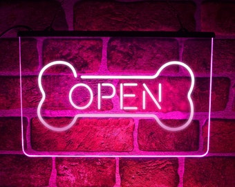 OPEN Pet Shop LED Neon Light Sign | Hanging Lit Up Window Display For Dog Groomer Grooming Salon