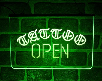 Tattoo Open Neon LED Light Up Sign | USB Hanging Wall or Window Display For Ink Art Studio Shop