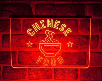 Chinese Food Neon LED Light Sign | Asian Cuisine Takeaway Takeout Open Restaurant Window Display