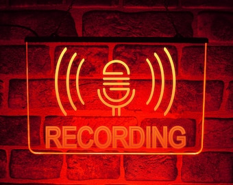 Recording On Air Neon LED Light Sign | Window or Wall Hanging Display for Music Radio DJ Studio