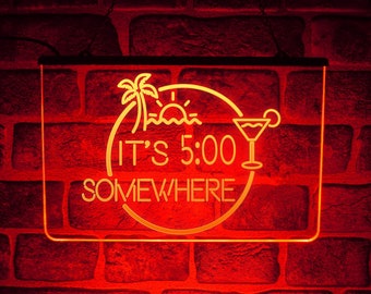It's 5pm Somewhere LED Neon Light Sign | Wall USB Display For Home Cocktail Bar or Pub Décor