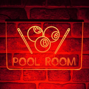 Pool Room LED Neon Light Sign | Hanging Décor for Snooker Game Club or ...