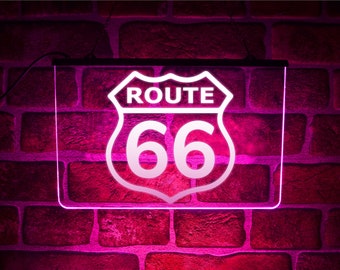 Insegna Al Neon LED Route 66 Con Alimentazione USB – Luce Decorativa Per Parete – Regalo Originale Per Ragazzi E Amici