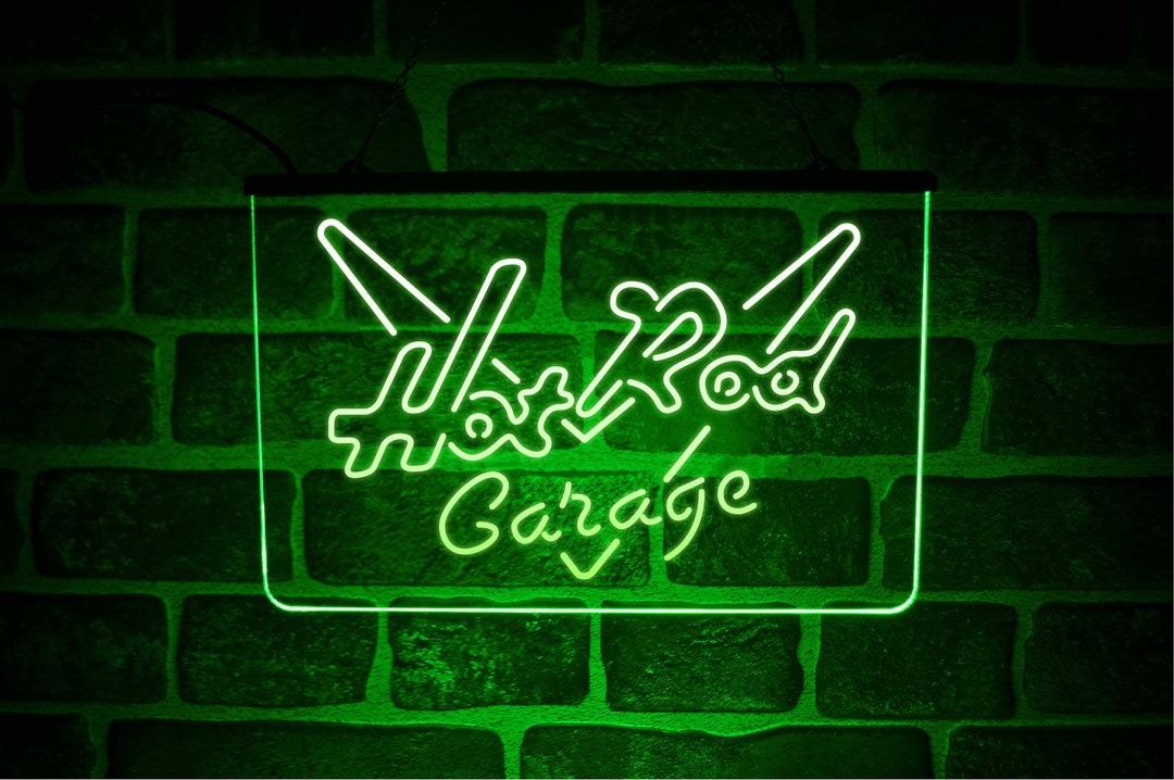 Hot Rod Garage LED Neon Light up Sign | Hanging Car Theme USB Wall Lit ...