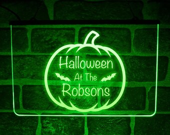 Personalised Halloween LED Neon Light Sign | Custom Hanging Pumpkin Window Plaque
