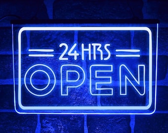 24/7 Hour Open Shop Window Neon LED Light Hanging Sign USB Lit Up 24 Hrs Display For Home Bar Pub Barbers or Shop