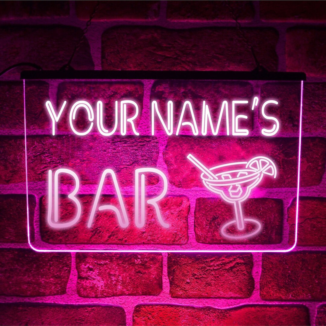 Custom Cocktails Home Bar LED Light up Sign Your Name Personalized Wall