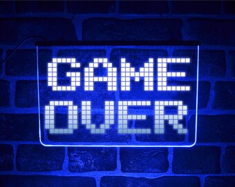 Game Over LED Neon Light up Sign | Gamer Wall Plaque for Gaming