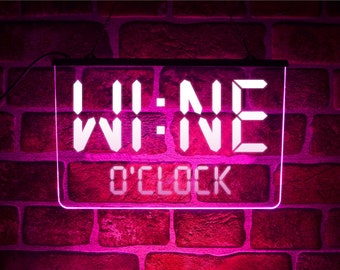 Wine O'Clock LED Neon Light Up Sign | USB Hanging Display For Home Kitchen Gin Bar or Pub