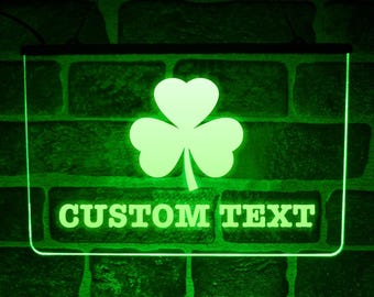 Personalised Irish Clover LED Neon Light Sign Lit Up Display For Trucker, Home or Pub