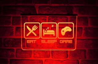 Stampa Su Tela Con Scritta Neon 'Eat Sleep Game' – Quadro Retrò Per Sala Giochi, Bar E Camerette, 30,5x45,7 Cm