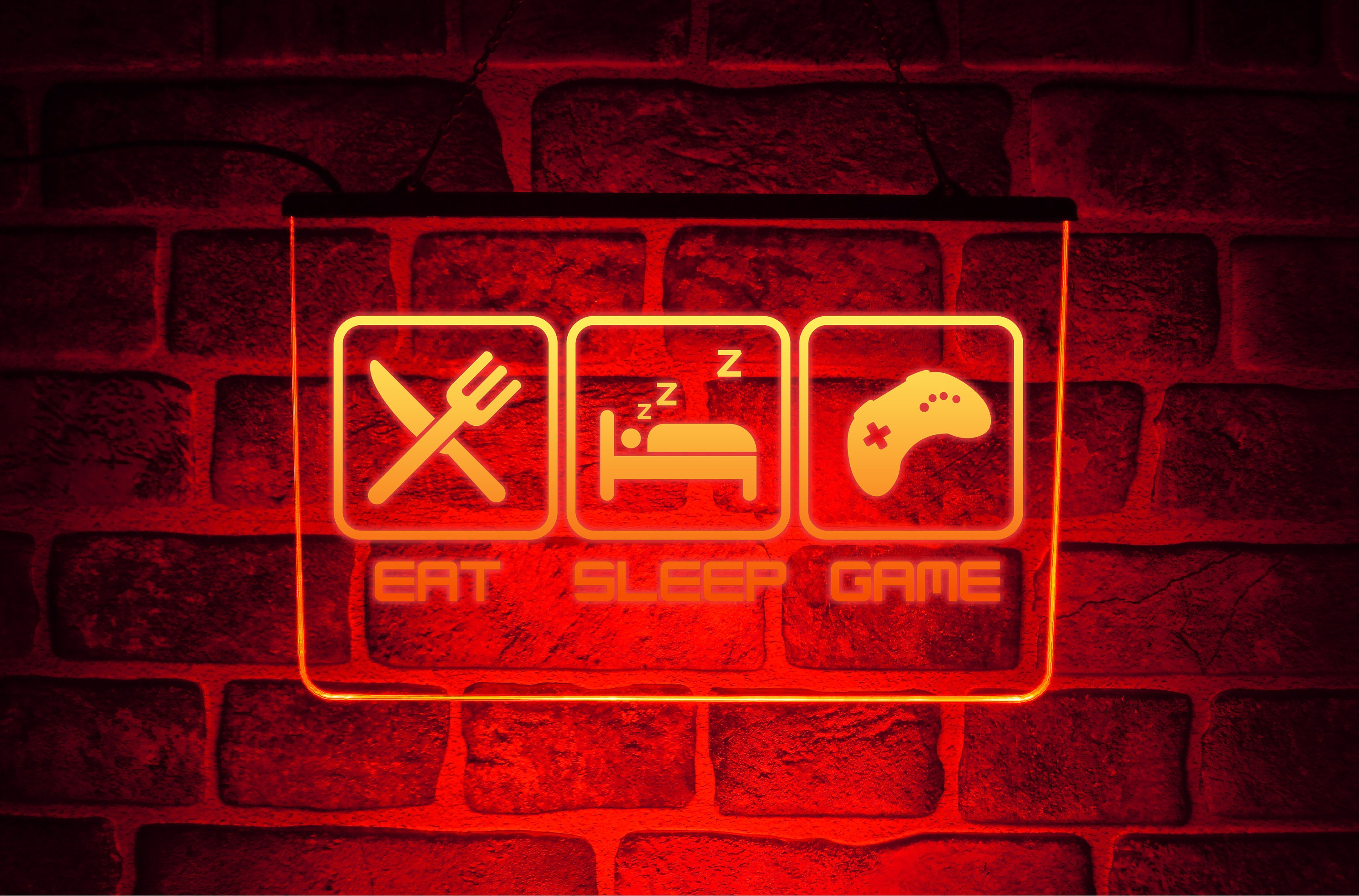 Stampa Su Tela Con Scritta Neon 'Eat Sleep Game' – Quadro Retrò Per Sala Giochi, Bar E Camerette, 30,5x45,7 Cm