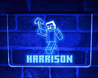 Personalised Gaming LED Neon Light Sign | Custom Minecraft Themed Play Room Name Display for Boys