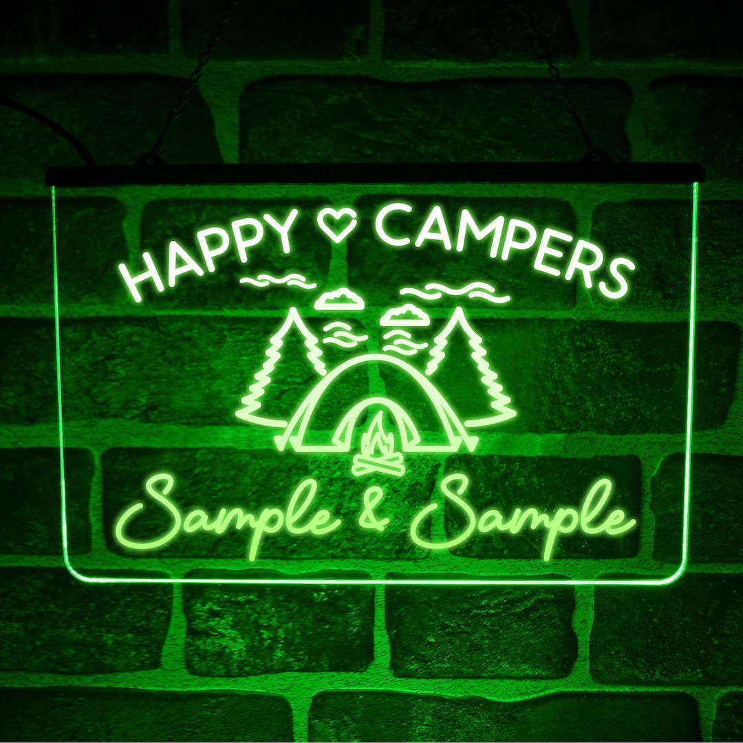Personalised Happy Campers LED Neon Light Sign | Lit up Display Gift ...