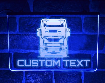 Personalised Trucker Cab Neon LED Light Up Sign Custom Scania Lorry Driver Dash