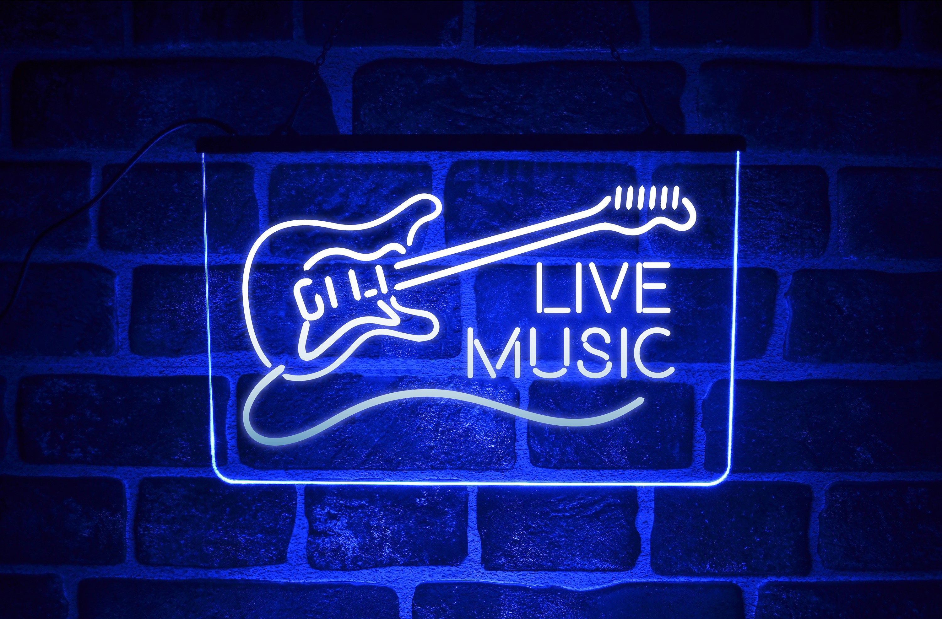 Live Music Guitar LED Neon Light Sign | Illuminated USB Hanging