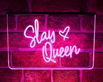 Slay Queen LED Neon Light Up Sign | Hanging Pink Wall & Window Décor For Bedroom, Bar, Business or Beauty Salon