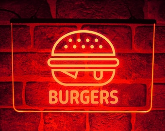 Burger Shop Neon LED Light Up Sign | Hanging Wall or Window Display For Takeaway Fast Food Restaurant