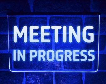 Meeting In Progress Office Room LED Neon Light Sign | Hanging USB Wall Display Home Office Desk Decor