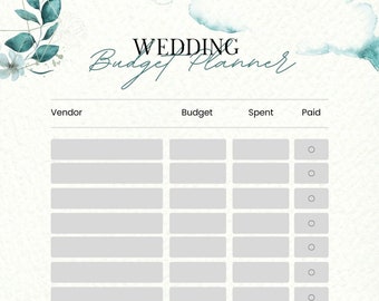 Wedding Budget Planner - Fillable - INSTANT DOWNLOAD