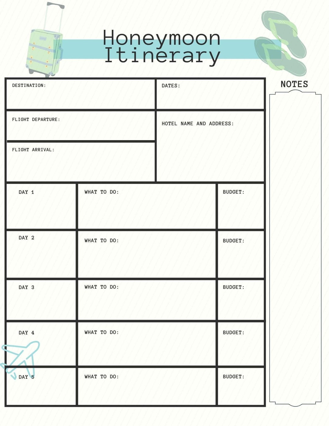 Honeymoon Itinerary Checklist Fillable INSTANT DOWNLOAD Etsy Honeymoon Itinerary Checklist Fillable INSTANT DOWNLOAD Etsy