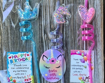 Personalized Kids Birthday Party Favors Gifts, Unicorn Magic Shaker Straw , Unicorn Birthday Party , Princess Party Favors , Girls Party