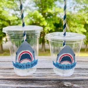 Personalized Birthday Party Plastic Cups , Shark Theme Birthday , Shark Week , Shark Cups , Birrhday Party, Kids Birthday Party, Party Decor