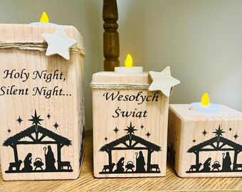 Wooden Tea Light Candle Holder, Farmhouse Home Decor, Christmas Decoration, Christmas Candle Holder, Nativity Scene, Table Christmas Decor