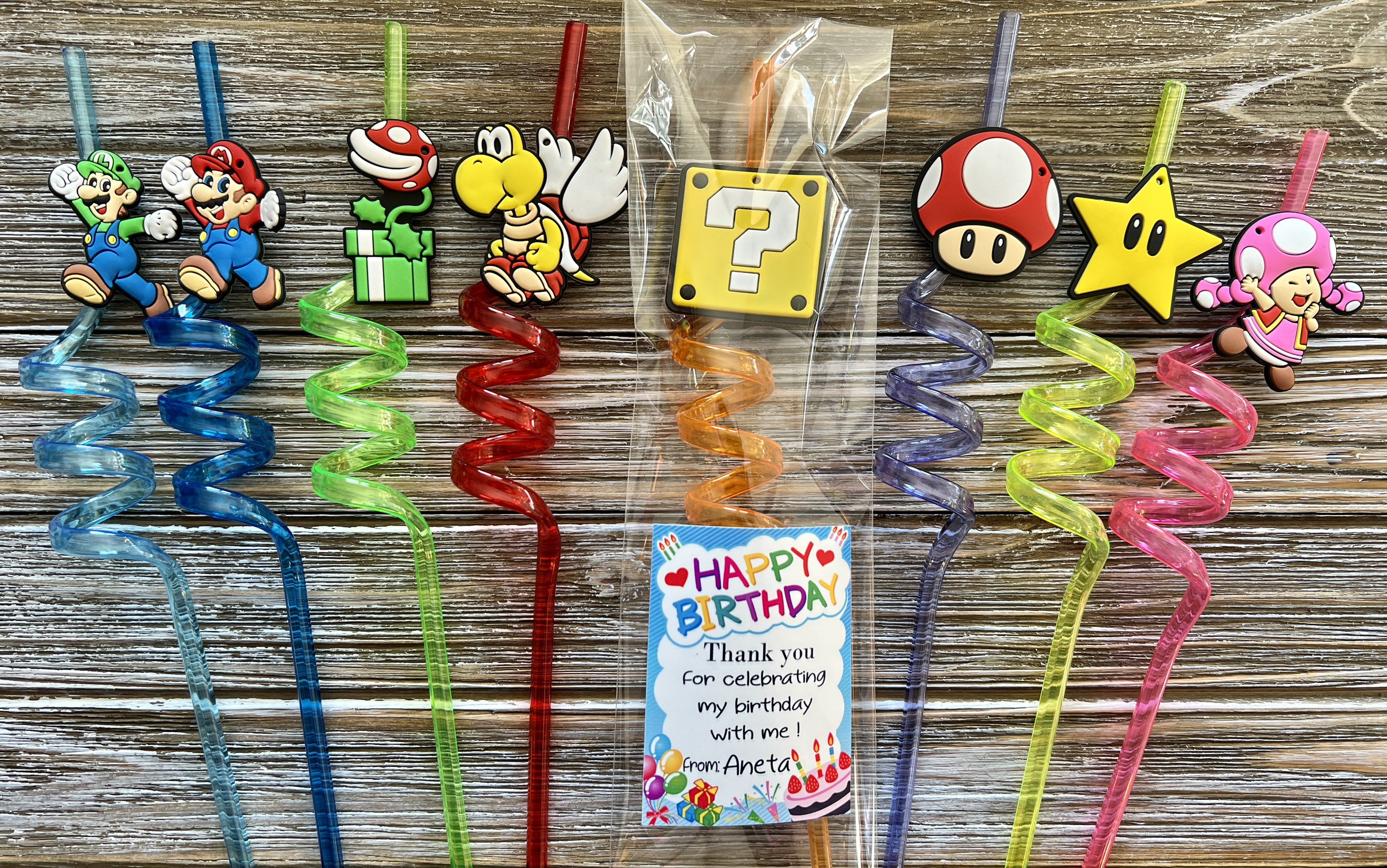 24 PCS Super Bros Straws Anime Themed Mario Straws with 2 Cleaning Brush 8  Shapes Designs for Super Bros Mario Themed Birthday Party Favors Supplies 8