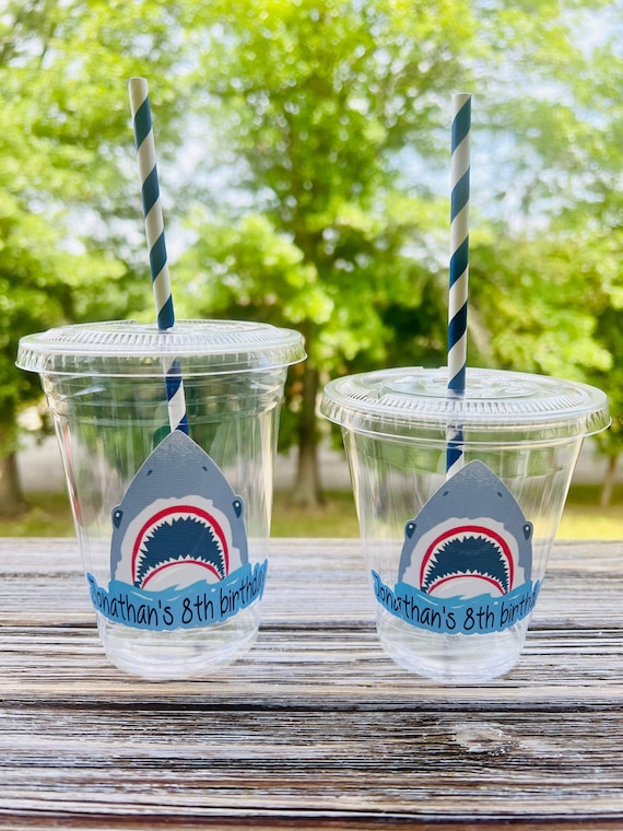 Personalized Birthday Party Plastic Cups , Shark Theme Birthday , Shark Week , Shark Cups , Birrhday Party, Kids Birthday Party, Party Decor