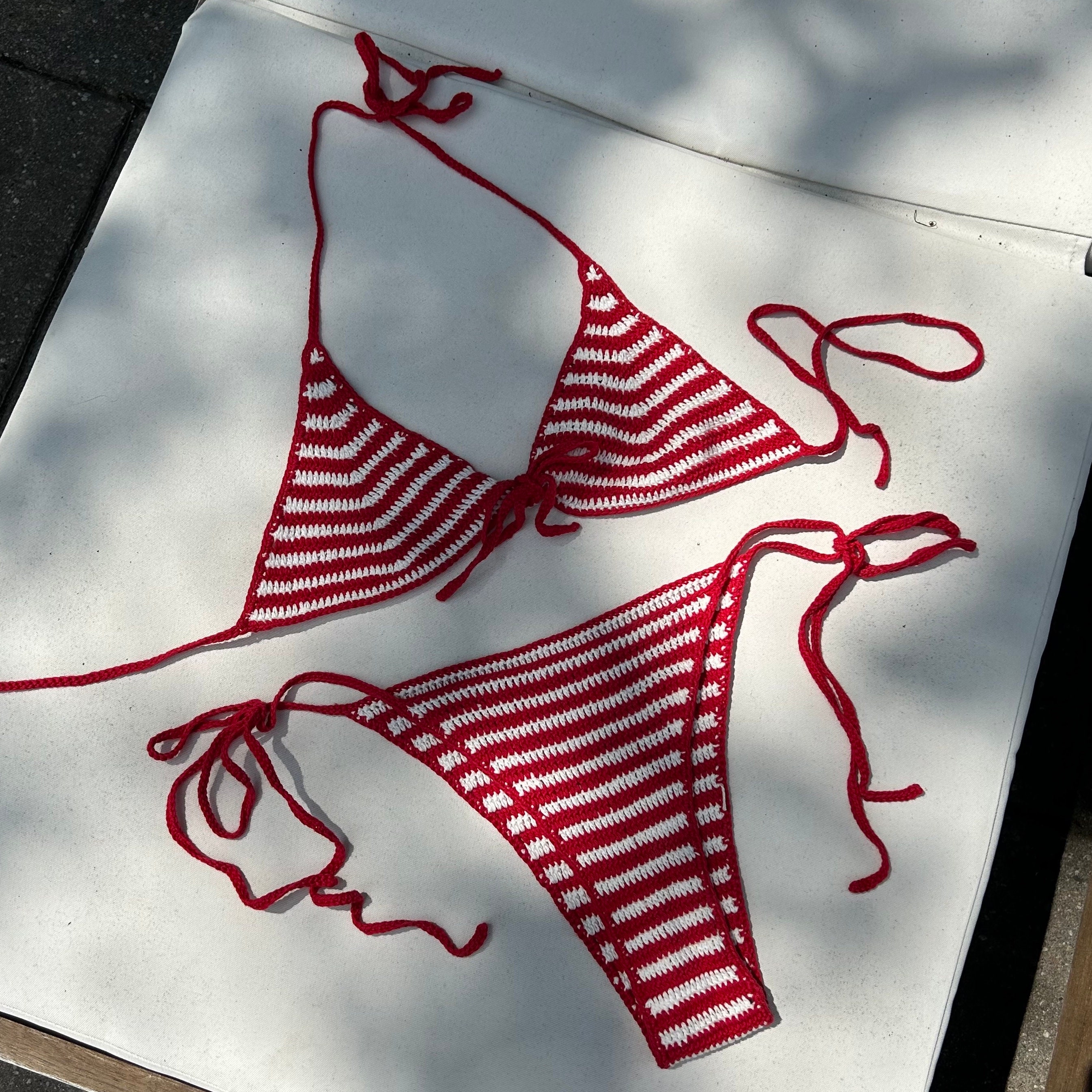 Red and White Vertical Stripe Swimsuit Bodysuit Swimwear 