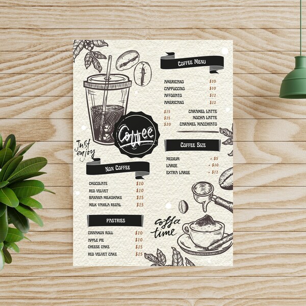 Coffee Shop Menu Template | Editable Cafe Menu Template | Restaurant Printables | Coffee Menu Template | Drinks Menu Template