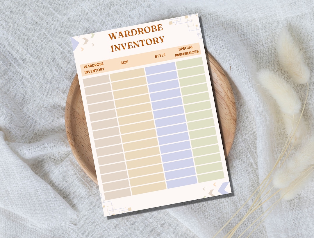 Wardrobe Inventory Digital Spreadsheet for Tracking and Managing a
