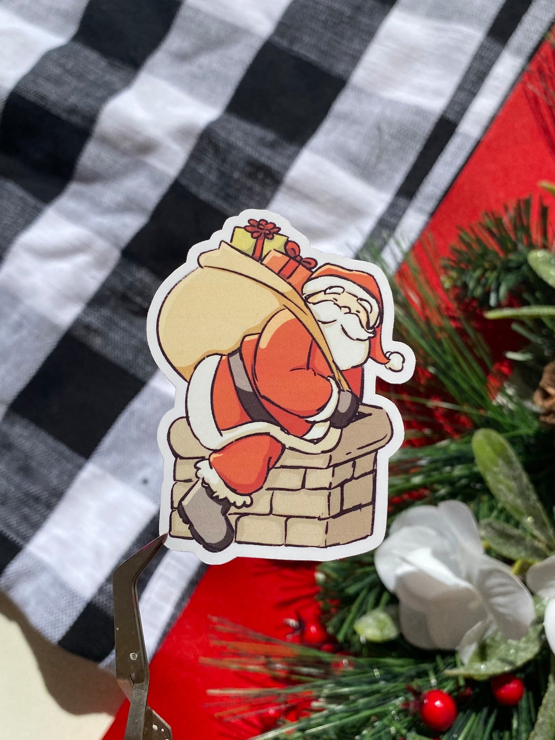Santa in Chimney Sticker Etsy