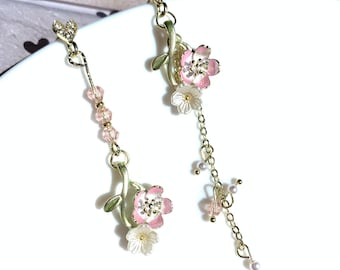 Flower long dangle earrings/flower earrings/  Mismatched Earrings/ cute flower earrings/Gift for women