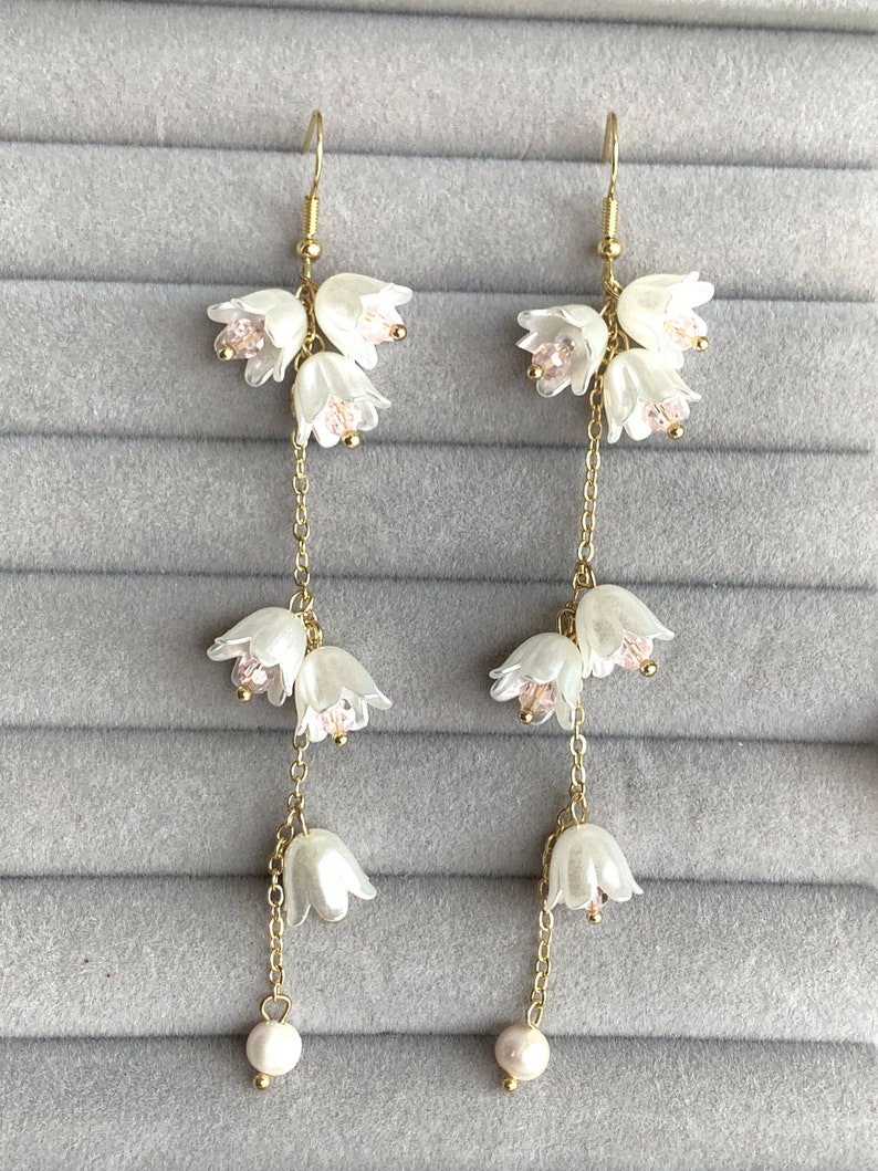 Orecchini Lunghi A Goccia Mughetto In Argento 925 – Pendenti Con Fiore E Zirconi, Ipoallergenici, 4,5 Cm - 2