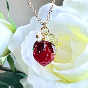 Fruit necklace/ Strawberry necklace/Cute/Fun/ Fruit jewelry / Food jewelry/ Summer/Gold/Gift for her