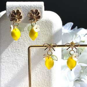 Lemon earrings /Fruit earrings/ Pendant earrings/Food earrings/ Fun earrings/ gift for her. See Description. Matching necklaces available.