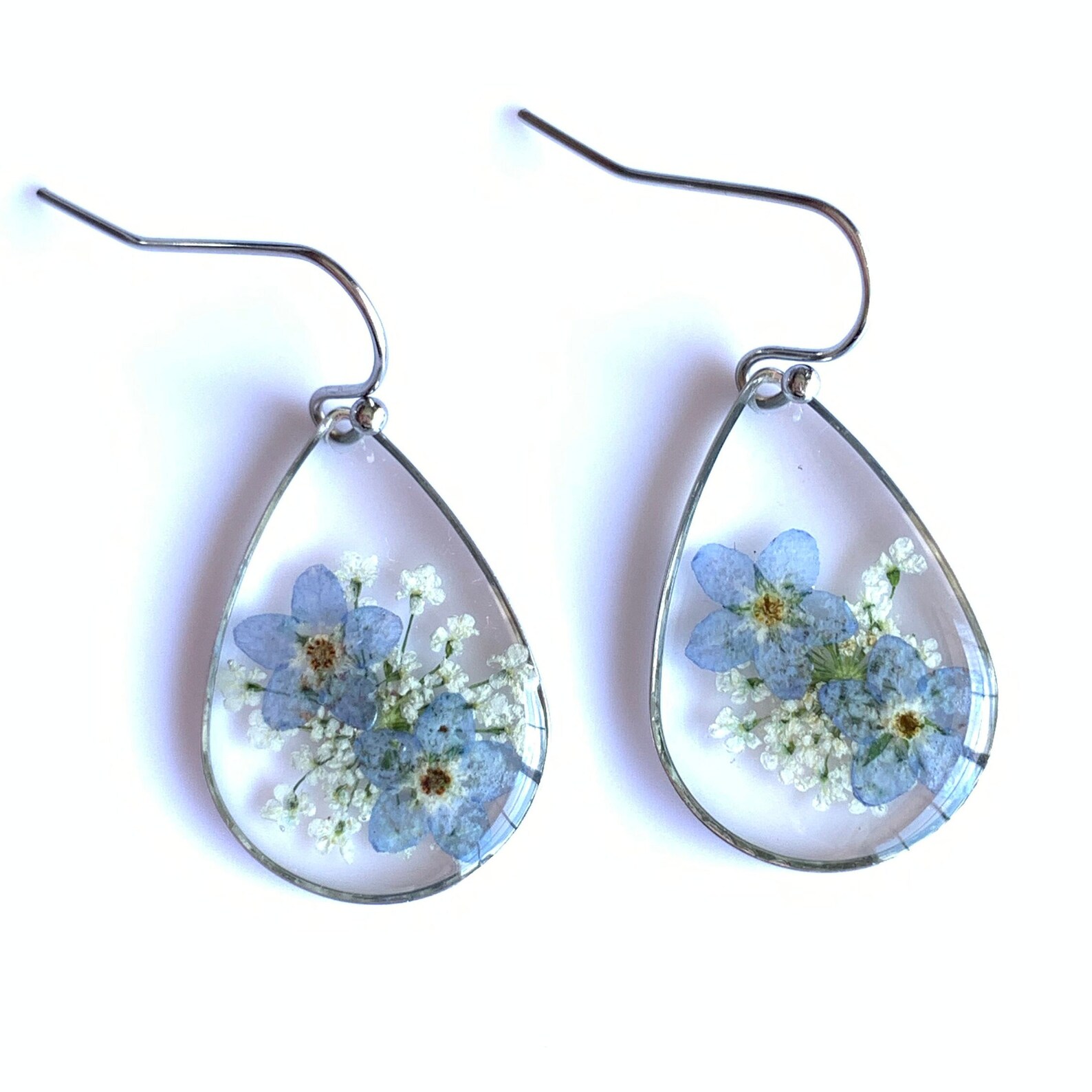 Real Dried Flower Earrings / Queen Anne Flower Earrings/ Resin Etsy