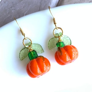 Fruit earrings/ Halloween Pumpkin earrings/ Glass pumpkin drop earrings/ Food earrings/  gift for her
