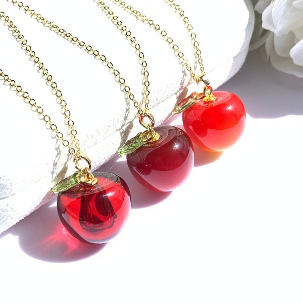 Fruit necklace/ Cherry necklace/ Red cherry necklace/14k gold filled necklace / Pendant necklace/ Food jewelry/matching necklace available