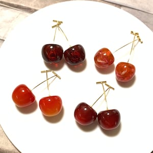 Cherry Earrings/Fruit Earring/Ear Bar Stud Earrings/Long Drop /Red Cherry Dangle Earrings/matched necklace available/Best seller Bestseller