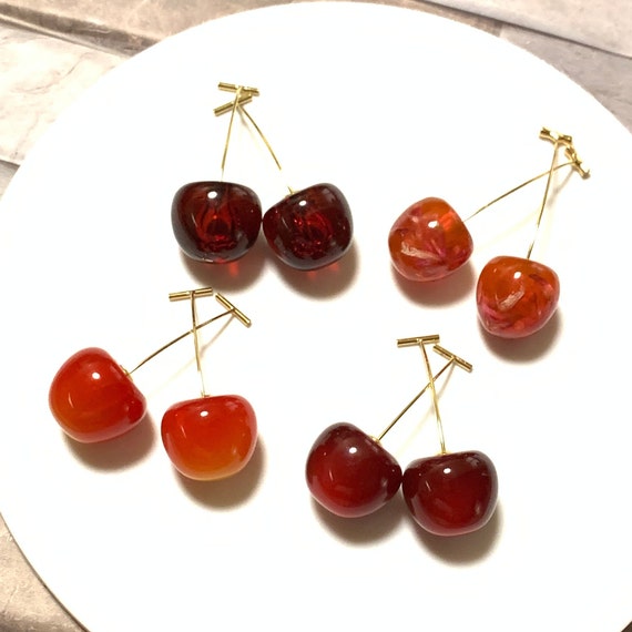 Red Cherry Dangle Earrings, Fruit earrings ,food jewelry, gift for her