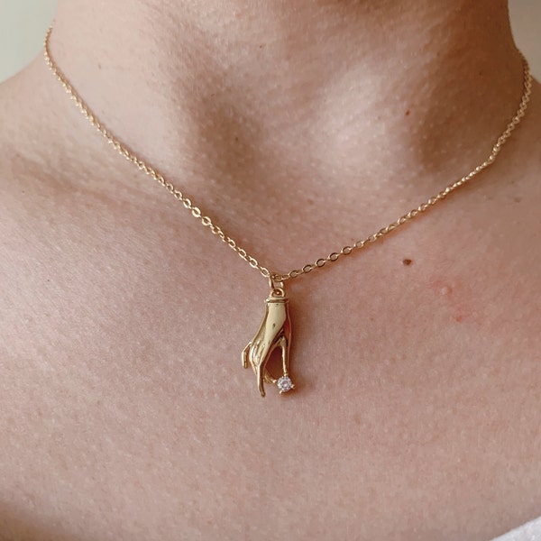 14k gold filled hand necklace / Pendant necklace/ cute hand necklace/ Gift for her