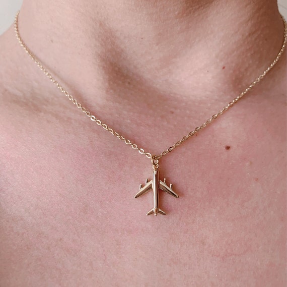 14k Gold Filled Airplane Necklace Pendant Necklace Flight Attendant Gift Travel Jewelry Gift for Her Etsy