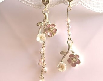 Flower long dangle earrings/flower earrings/  Mismatched Earrings/ cute flower earrings/Gift for women