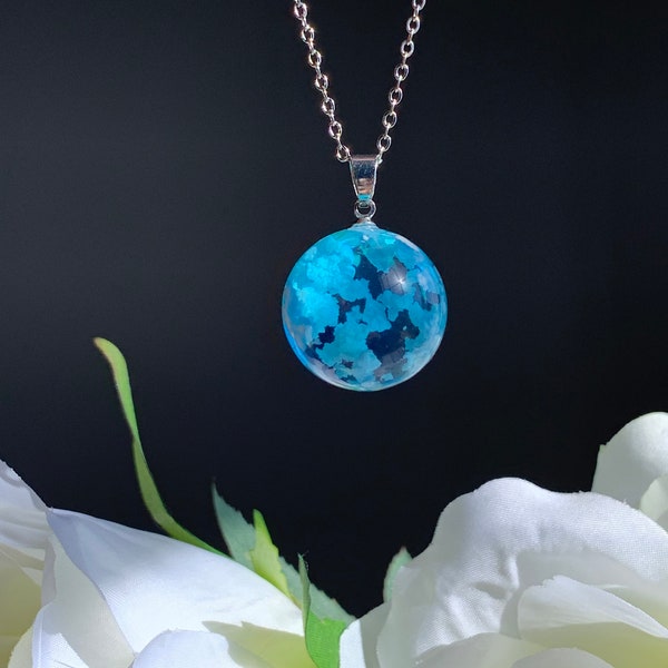 White gold filled blue cloudy sky necklace / Pendant necklace/ Circle nature jewelry/  Gift for her