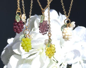 Resin Grape 14k Gold Filled Necklace - Food Jewelry