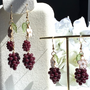 Grape earrings /Fruit earrings/ Pendant earrings/Food earrings/ Fun earrings/ gift for her